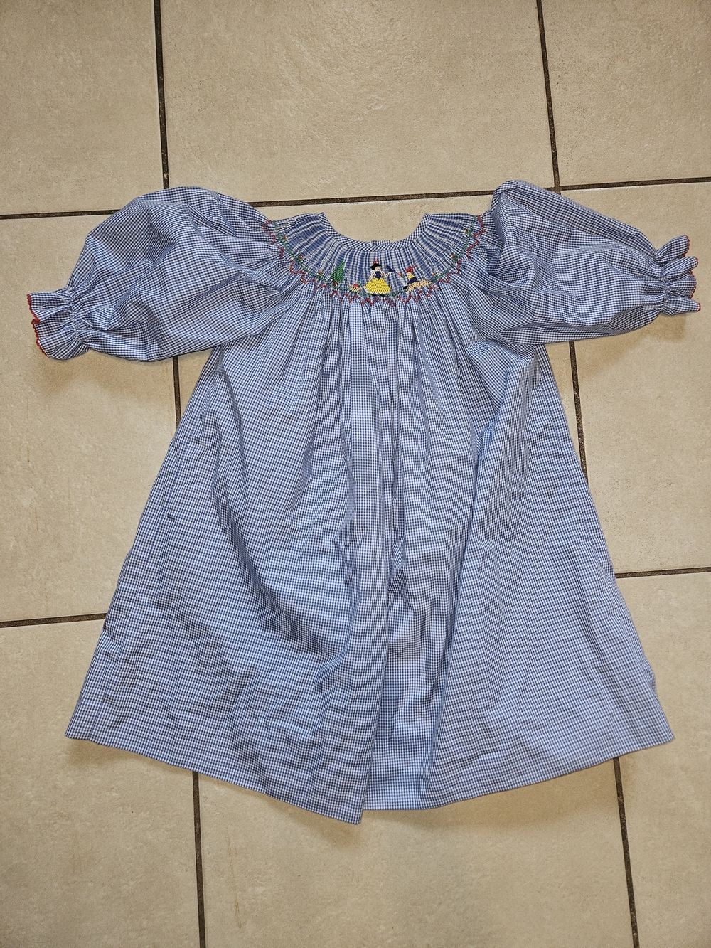 Amanda Remembered Girls' Light Blue Gingham Smocked Princess Puff-Sleeve Dress